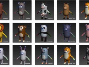 cartoon animal rigged pack 1 3D Model