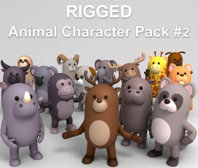 cartoon animal rigged pack 2 Modèle 3D .c4d .max .obj .3ds .fbx .stl .blend 