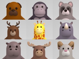cartoon animal rigged pack 2 Modèle 3D