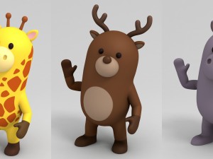 cartoon animal rigged pack 2 Modèle 3D