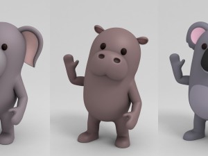 cartoon animal rigged pack 2 Modèle 3D