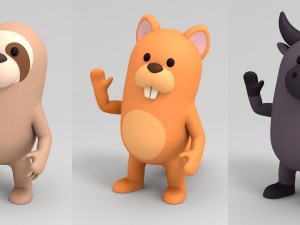 cartoon animal rigged pack 2 Modèle 3D