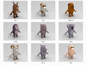 cartoon animal rigged pack 2 Modèle 3D