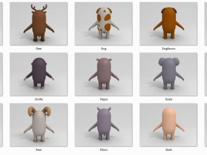 cartoon animal rigged pack 2 Modèle 3D
