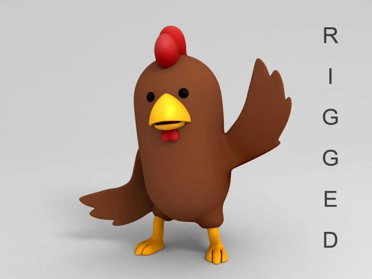 rigged brown chicken character model 3D Model .c4d .max .obj .3ds .fbx .stl .blend 