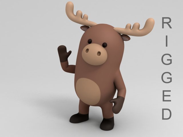 3d rigged cartoon moose 3D मॉडल .c4d .max .obj .3ds .fbx .stl .blend 