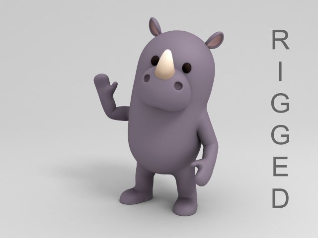 rigged cartoon rhinoceros 3D मॉडल .c4d .max .obj .3ds .fbx .stl .blend 
