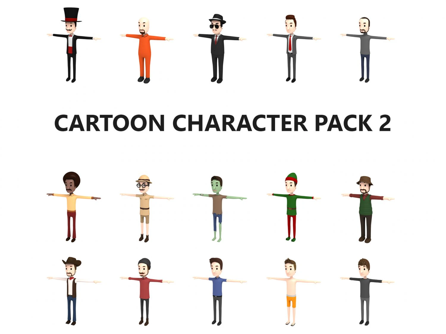 cartoon man character pack2 3D Model .c4d .max .obj .3ds .fbx .stl .blend