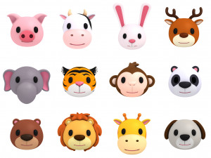 cartoon animal head pack Model 3D