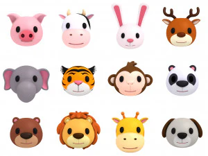 cartoon animal head pack 3D Model