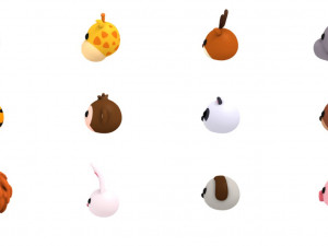 cartoon animal head pack Model 3D