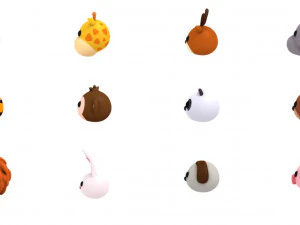 cartoon animal head pack 3D Model