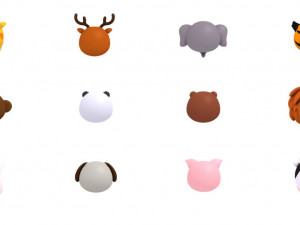 cartoon animal head pack Model 3D