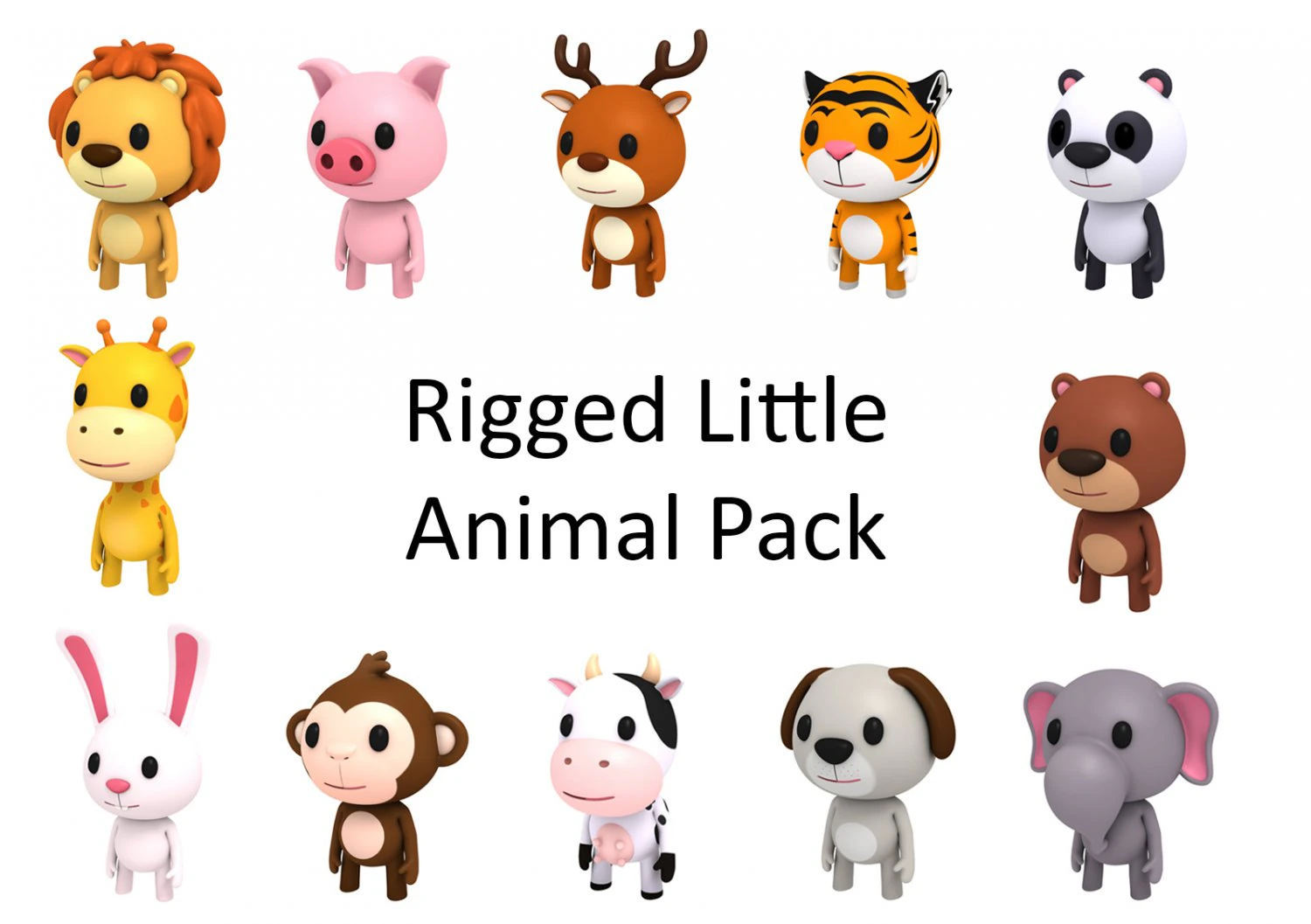 rigged animal pack 3D Model .c4d .max .obj .3ds .fbx .stl .blend 
