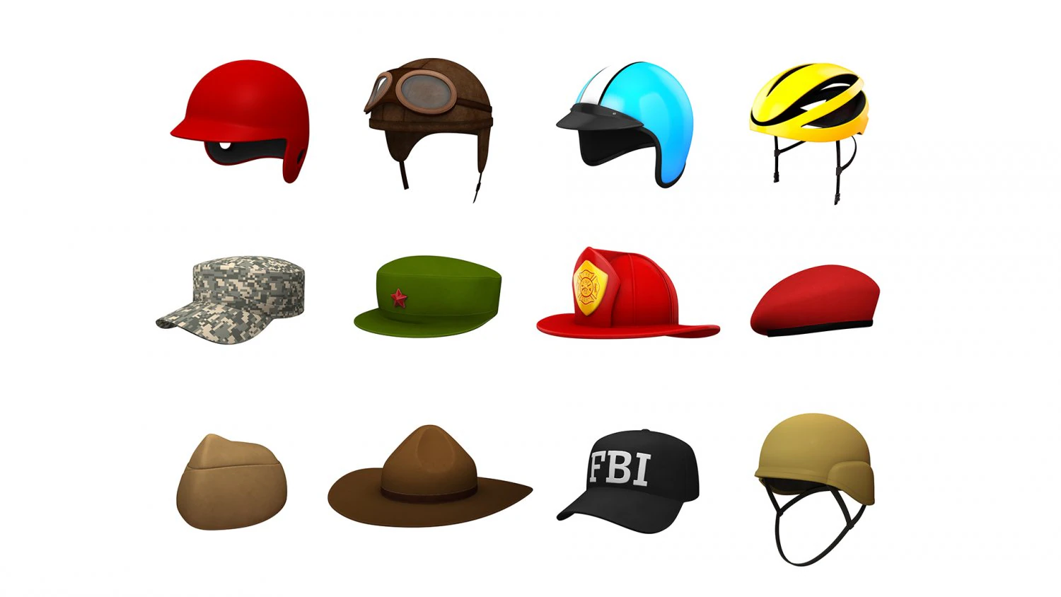 hats and helmet pack 4 3D Model .c4d .max .obj .3ds .fbx .stl .blend