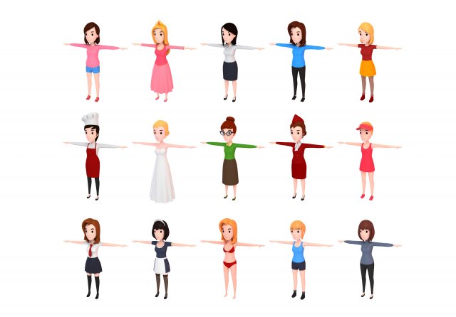 cartoon girl character pack 1 3D Модель .c4d .max .obj .3ds .fbx .stl .blend 