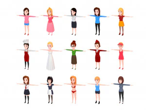 pacchetto personaggi ragazza cartone animato 1 Modello 3D