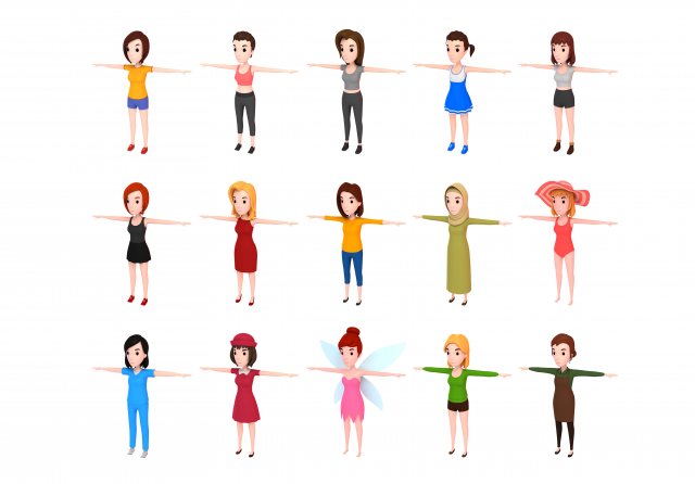 cartoon girl character pack 2 Modelo 3D .c4d .max .obj .3ds .fbx .stl .blend 
