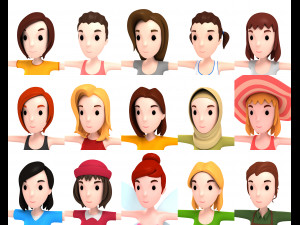 cartoon girl character pack 2 Modelo 3D