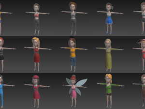 cartoon girl character pack 2 Modelo 3D