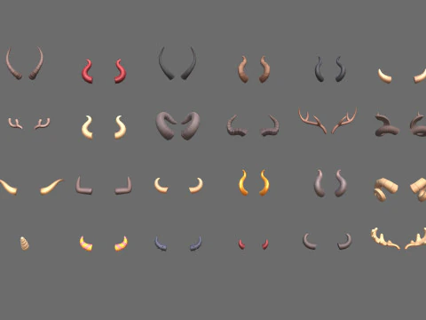 Paquete de cuernos Lowpoly Modelo 3D