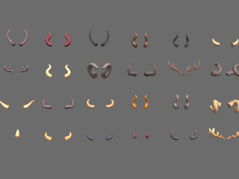 Paquete de cuernos Lowpoly Modelo 3D