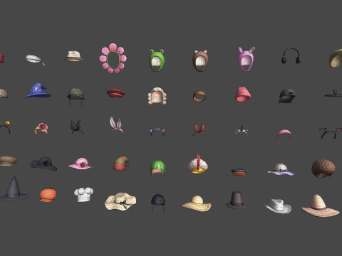 Cartoon Hats Pack 9 3D Model