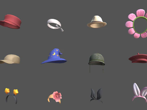 Cartoon Hats Pack 9 3D Model