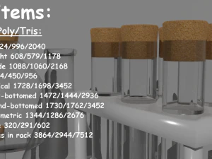 रैक में लो पॉली पीबीआर टेस्ट ट्यूब 3D मॉडल