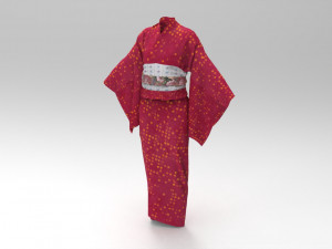 red yukata dress Model 3D
