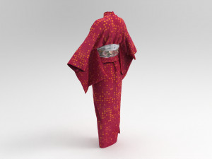 red yukata dress Model 3D