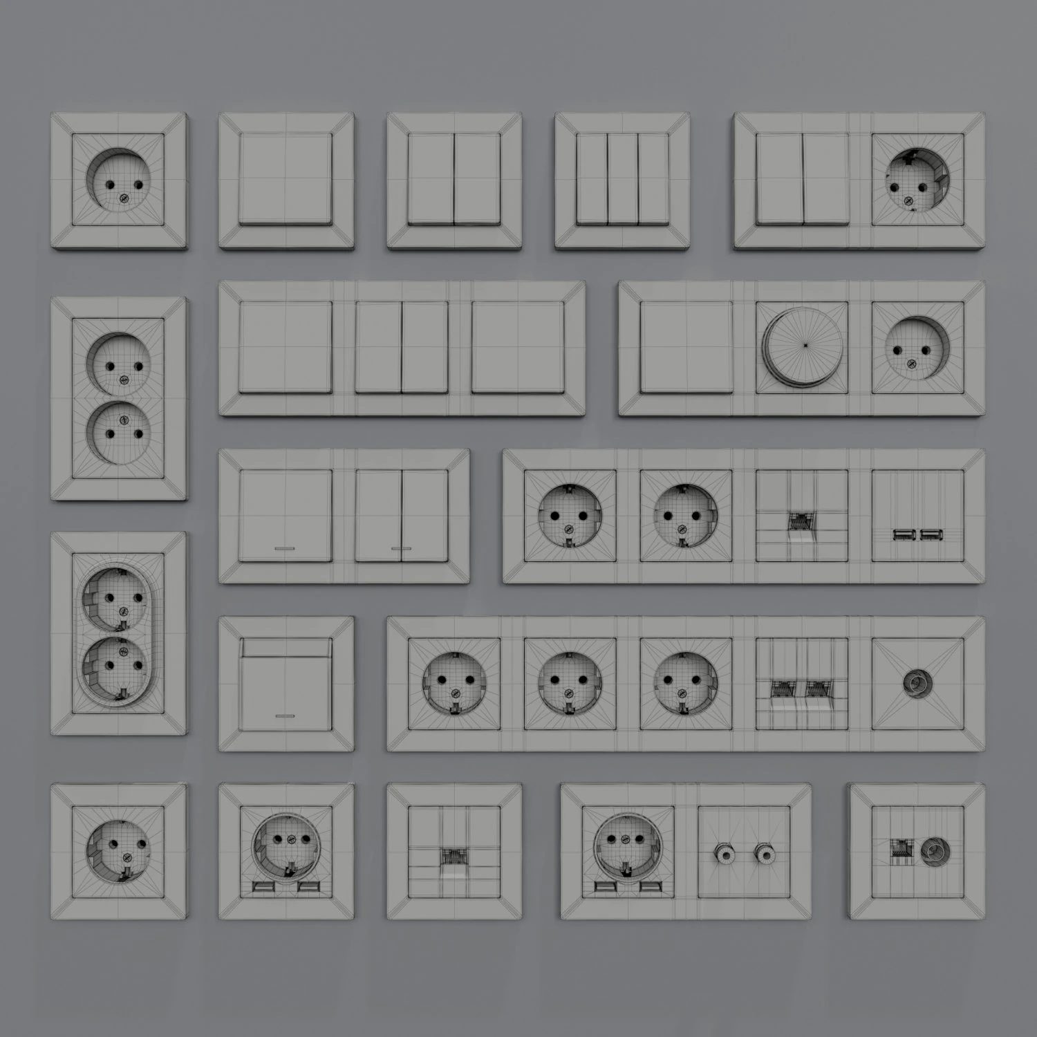 electric socket collection 3D Model .c4d .max .obj .3ds .fbx .stl .blend 