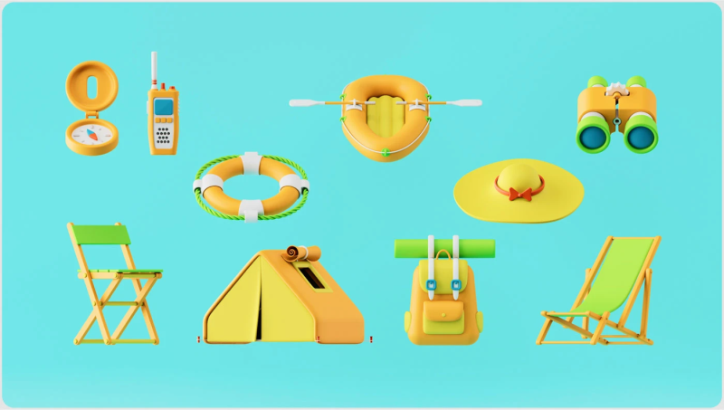 Stylized Travel Equipments 3D Model .c4d .max .obj .3ds .fbx .stl .blend 
