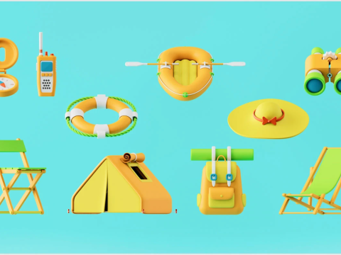 Stylized Travel Equipments 3D Model