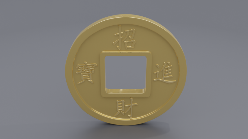 Chinese gold coin 3D-Modell .c4d .max .obj .3ds .fbx .stl .blend 