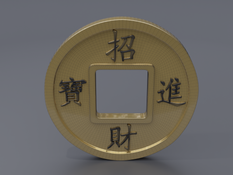 Chinese gold coin 3D-Modell