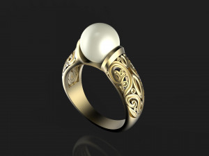 gold ring with pearl Model 3D