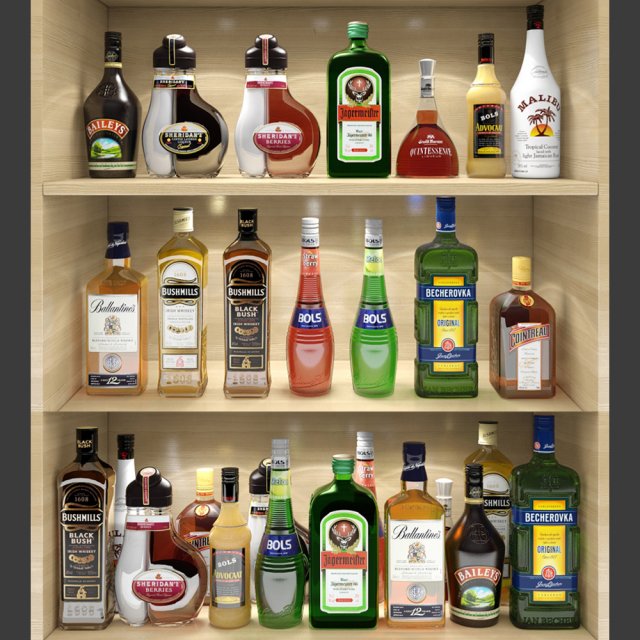 bar liquer set 3D Модель .c4d .max .obj .3ds .fbx .stl .blend 