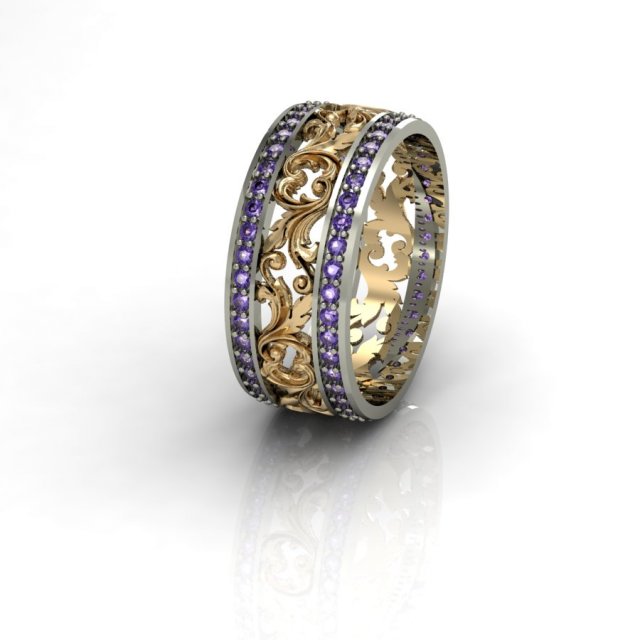 fashion wedding ring with gems 3D Druckmodell .c4d .max .obj .3ds .fbx .stl .blend