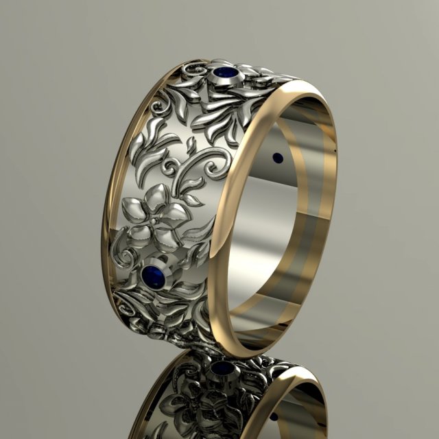 wedding ring with gems and flowers 3D प्रिंट मॉडल .c4d .max .obj .3ds .fbx .stl .blend 