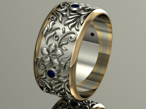 wedding ring with gems and flowers 3D Print Model