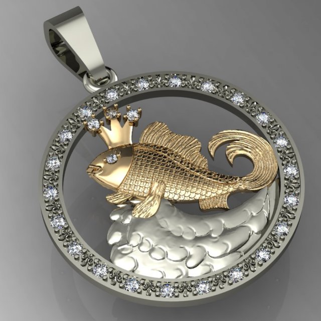 gold fish pendant 3D Print Model .c4d .max .obj .3ds .fbx .stl .blend 