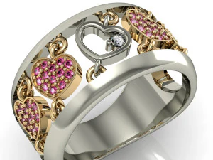 ring with moving hearts 3D Print Model
