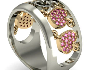 ring with moving hearts 3D Print Model