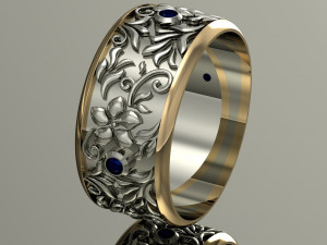 wedding ring with gemsand flowers Modello di stampa 3D