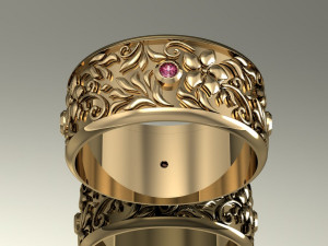 wedding ring with gemsand flowers 3D Print Model