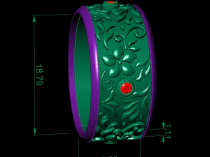 wedding ring with gemsand flowers 3D Print Model