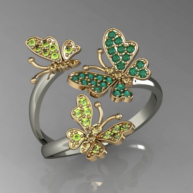 ring three butterflies 3D Print Model .c4d .max .obj .3ds .fbx .stl .blend 