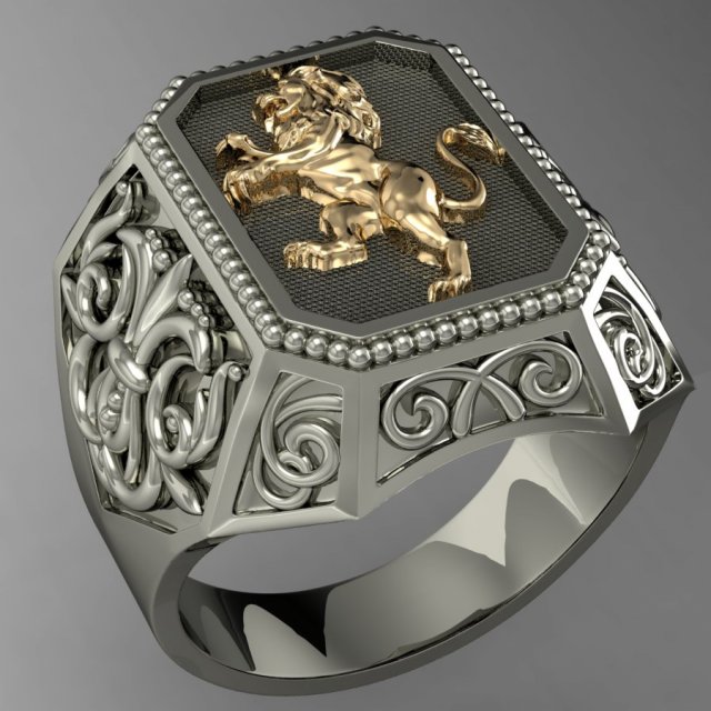 signet ring with heraldic lion 3D 프린트 모델 .c4d .max .obj .3ds .fbx .stl .blend 