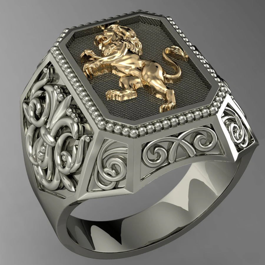 signet ring with heraldic lion 3D Print Model .c4d .max .obj .3ds .fbx .stl .blend